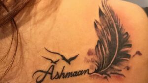 Freedom Feather And Name Tattoos