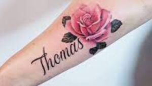 Realistic Rose Name Tattoo