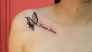 Name Tattoo With A Fluttery Butterfly